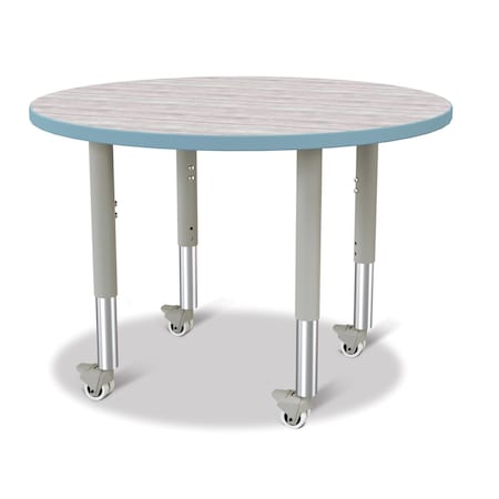 Jonti-Craft Berries Round Activity Table, 36 in. Diameter, Mobile, Driftwood Gray/Coastal Blue/Gray 6488JCM452